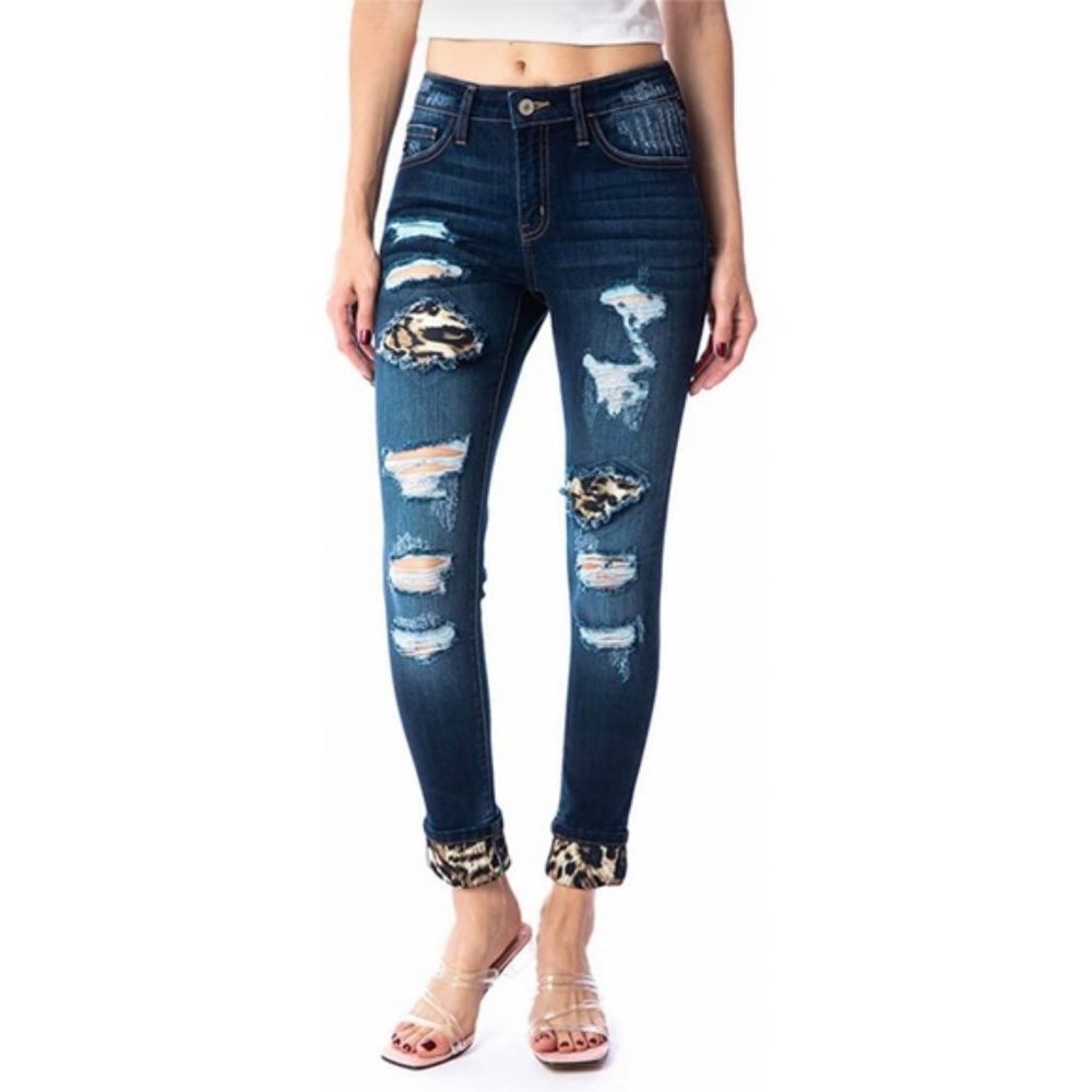 Leopard Patch Mid Rise Super Skinny KanCan Jeans